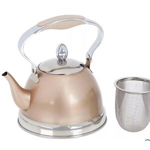 Wolfgang Puck Champagne Gold Petite Tea Kettle with Infuser - NEW Open Box